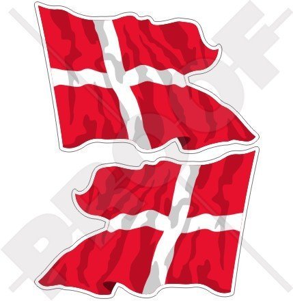 DÄNEMARK Dänische Wehende Staatsflagge Danmark 75mm Auto & Motorrad Aufkleber, x2 Vinyl Stickers von StickersWorld