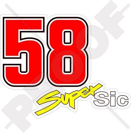 MARCO SIMONCELLI 58 Super Sic Motorradrennen 100mm Motorrad Vinyl Fahrrad-Helm Aufkleber Abziehbild, Vinyl Sticker von StickersWorld