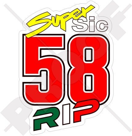 Marco Simoncelli 58 Super Sic Rip 100 mm Vinyl Fahrradhelm-Aufkleber von StickersWorld