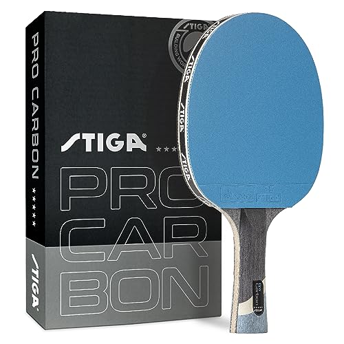 STIGA Pro Carbon Performance Tischtennisschläger | 7-lagige, extra leichte Karbonfaser-Klinge | 2 mm Premium-Schwamm | konkaver Pro-Griff für außergewöhnlichen Halt von Stiga