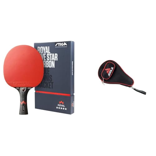 STIGA Royal 5 Sterne Tischtennis Schläger Pro Carbon, Schwarz/Rot & Joola Unisex – Erwachsene Schlägerhülle-80502 Schlägerhülle, RED, One Size von Stiga