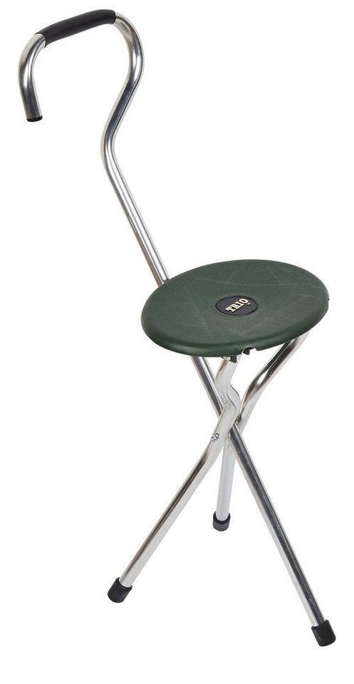 Stockshop Gehstock Sitzstock TRIO POPULAR, stabiles Aluminiumgestell, Sitz aus grünem ABS von Stockshop