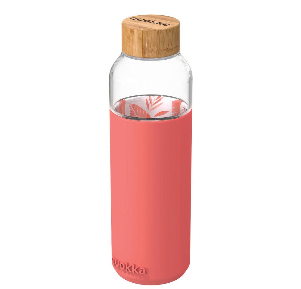 Stor Trinkflasche QUOKKA Flow Glasflasche Wasserflasche antirutsch Cover 660 ml, Bambus Deckel, antirutsch Cover von Stor