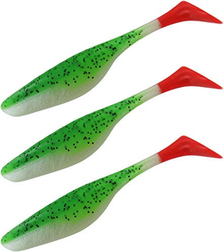 3 fängige Gummifisch Köder 15 cm lang , Farbe :Grün/Rot von Storfisk fishing & more