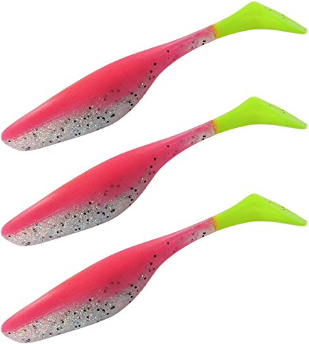 3 fängige Gummifisch Köder 15 cm lang , Farbe :Pink/Grün von Storfisk fishing & more