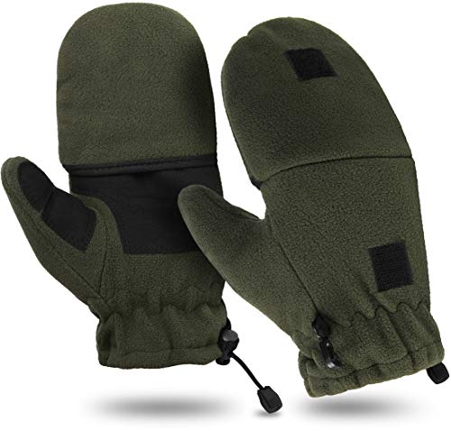 Storfisk fishing & more 2-in-1 Fleece Fausthandschuhe Fäustlinge mit umklappbaren Fingerspitzen, Farbe :Oliv, Größe:L von Storfisk fishing & more