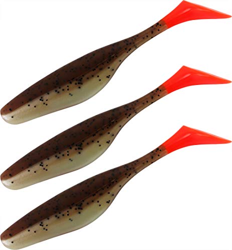 Storfisk fishing & more 3 fängige Gummifisch Köder in 9 cm Größe, Farbe :Braun/Rot von Storfisk fishing & more