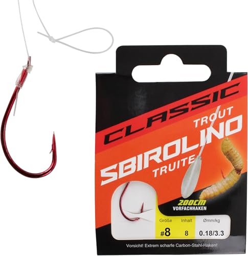 Storfisk fishing & more 8 Stück gebundene Spirolino Forellenhaken Rot mit 2 m Vorfachschnur, Größe:8 von Storfisk fishing & more
