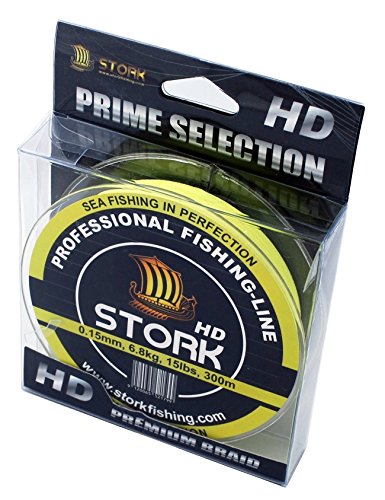 Stork HD, 4-Fach geflochtene Angelschnur 300m (Fluo Gelb, 50 lbs / 22.7 kg / 0.34 mm) von Stork