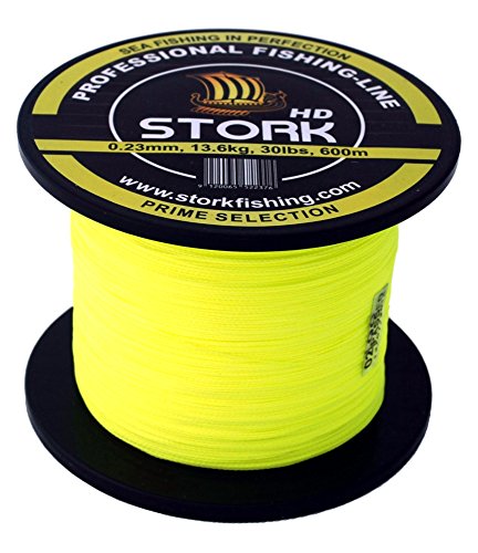 Stork HD, 4-Fach geflochtene Angelschnur 600m (Fluo Gelb, 20 lbs / 9.1 kg / 0.19 mm) von Stork