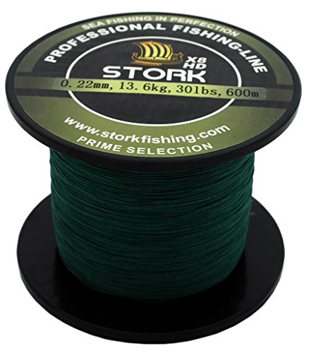 Stork HDx8, 8-Fach geflochtene Premium Angelschnur 600m (Moosgrün, 65 lbs / 29.5 kg / 0.37 mm) von Stork