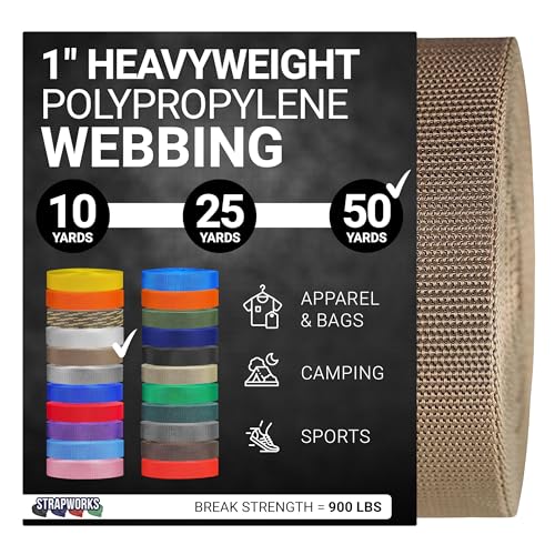 Strapworks, schweres Polypropylen-Gurtband für den Außenbereich, Heimwerker-Ausrüstungsreparaturen, 2,5 cm x 45,7 m, Hellbraun von Strapworks