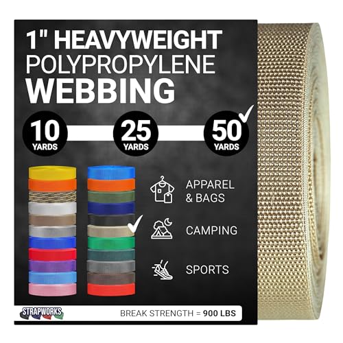 Strapworks Schweres Polypropylen-Gurtband – robuste Poly-Umreifung für Outdoor-Reparaturen, DIY-Ausrüstung, 2,5 cm x 45,7 m, Khaki von Strapworks