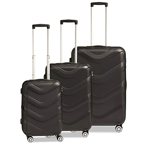 STRATIC Arrow 2 Kofferset 3-teilig Hartschalen Koffer Trolley Rollkoffer Reisekoffer 4 Rollen TSA-Zahlenschloss, Black von Stratic