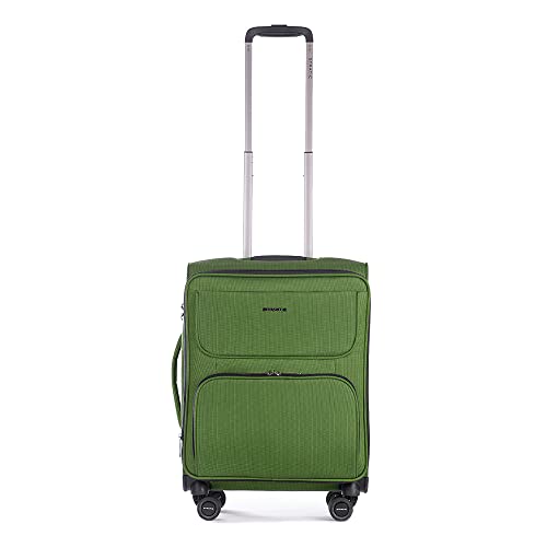 Stratic Bendigo Light+ Koffer Weichschale Reisekoffer Trolley Rollkoffer Handgepäck, TSA Kofferschloss, 4 Rollen, Erweiterbar, Größe S, Grün von Stratic