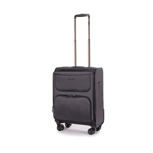 Stratic Bendigo Light+ Koffer Weichschale Reisekoffer Trolley Rollkoffer Handgepäck, TSA Kofferschloss, 4 Rollen, Erweiterbar, Größe S, Schwarz von Stratic