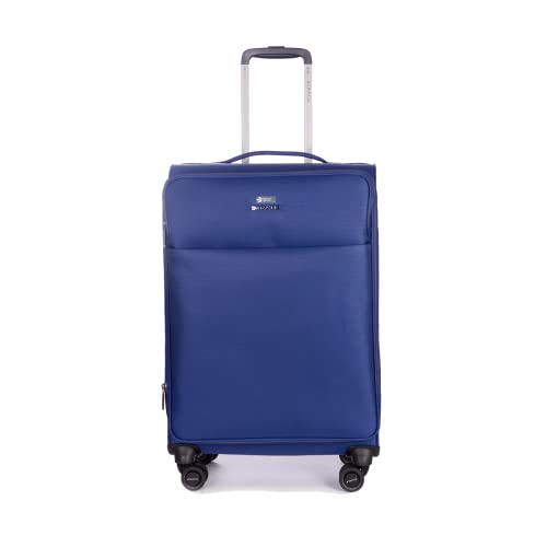 Stratic Light + Koffer Weichschale Reisekoffer Trolley Rollkoffer mittelgroß, TSA Kofferschloss, 4 Rollen, Erweiterbar, Größe M, Blau von Stratic