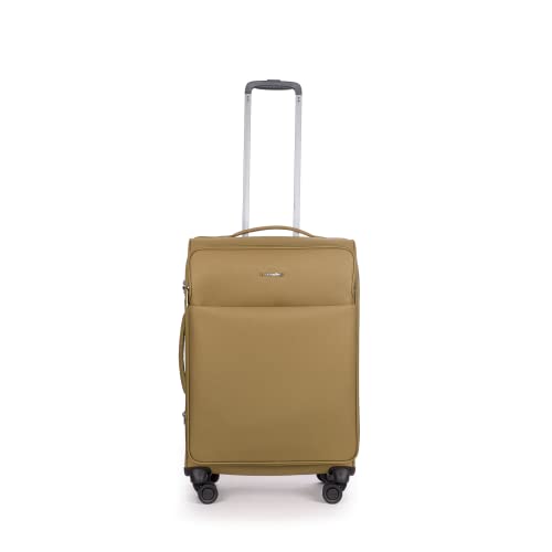 Stratic Light + Koffer Weichschale Reisekoffer Trolley Rollkoffer mittelgroß, TSA Kofferschloss, 4 Rollen, Erweiterbar, Größe M, Khaki von Stratic
