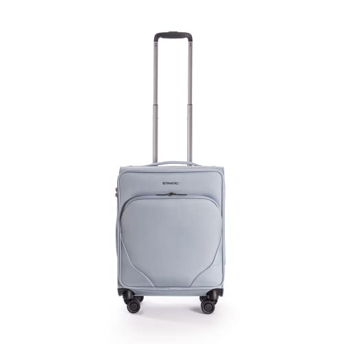 Stratic Mix Koffer Weichschale Reisekoffer Trolley Rollkoffer Handgepäck, TSA Kofferschloss, 4 Rollen, Erweiterbar, Größe S, Steel von Stratic