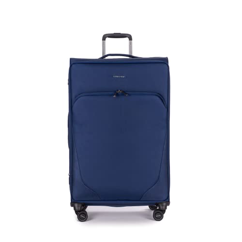 Stratic Mix Koffer Weichschale Reisekoffer Trolley Rollkoffer groß, TSA Kofferschloss, 4 Rollen, Erweiterbar, Größe L, Blau von Stratic