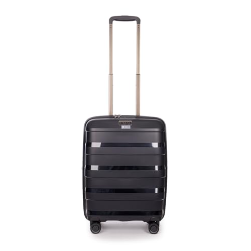 Stratic Straw + Hartschalen-Koffer Trolley Handgepäck Koffer klein Reisekoffer, nachhaltig, 4 Rollen, erweiterbar, TSA-Schloss (Größe S, schwarz) von Stratic