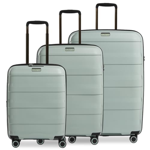 Stratic Straw + Hartschalen-Koffer Trolley Koffer-Set Reisekoffer, nachhaltig, 4 Rollen, erweiterbar, TSA-Schloss (Größe S,M,L,Mint grün) von Stratic