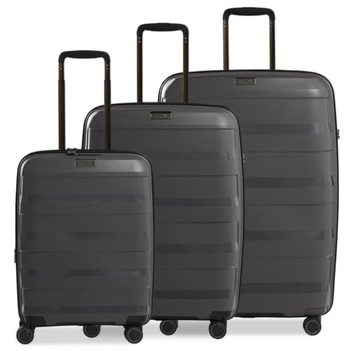 Stratic Straw + Hartschalen-Koffer Trolley Koffer-Set Reisekoffer, nachhaltig, 4 Rollen, erweiterbar, TSA-Schloss (Größe S,M,L,dunkel grau) von Stratic