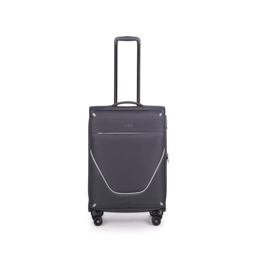 Stratic Strong Koffer Weichschale Reisekoffer Trolley Rollkoffer Handgepäck, TSA Kofferschloss, 4 Rollen, Erweiterbar, Größe M, Anthrazit von Stratic