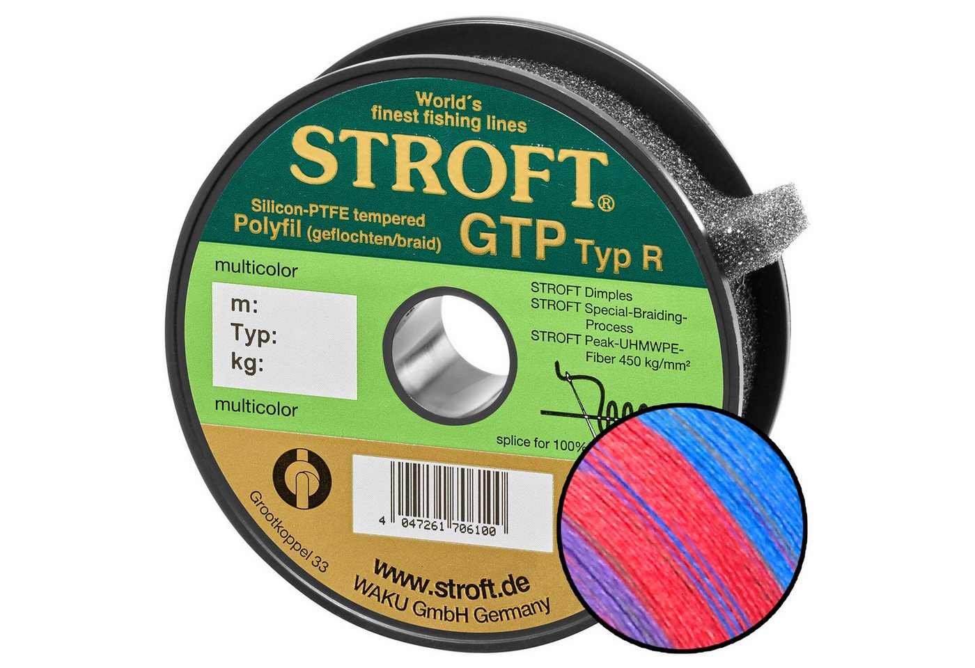 Stroft Angelschnur STROFT GTP Typ R Geflochtene Angelschnur 300m multicolor, 300 m Länge, 0.35 mm Fadendurchmesser, (1-St), 23kg Tragkraft von Stroft