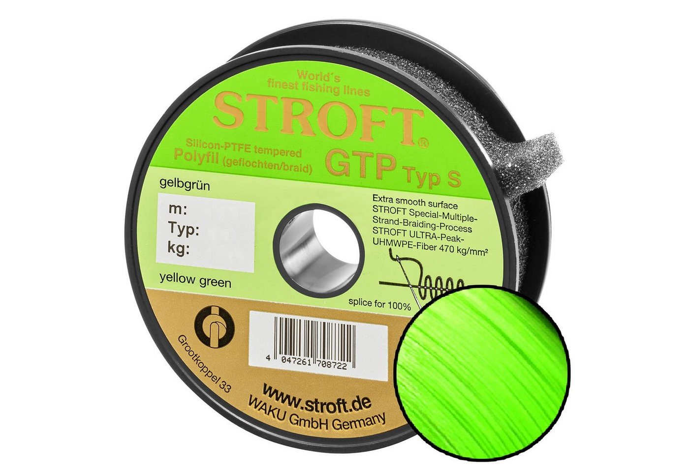 Stroft Angelschnur STROFT GTP Typ S Geflochtene Angelschnur 200m Gelbgrün, 200 m Länge, 0.15 mm Fadendurchmesser, (1-St), 5.0kg Tragkraft von Stroft