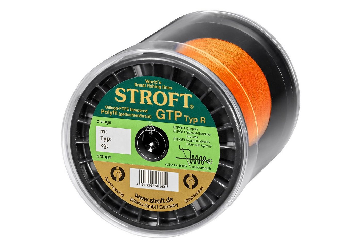 Stroft Angelschnur Schnur STROFT GTP Typ R Geflochtene 1000m orange, 1000 m Länge, 0.25 mm Fadendurchmesser, (1-St), 11.0kg Tragkraft von Stroft