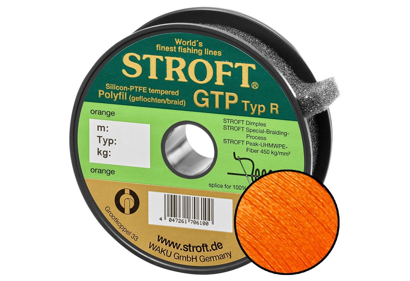 Stroft Angelschnur Schnur STROFT GTP Typ R Geflochtene 100m orange, 100 m Länge, 0.28 mm Fadendurchmesser, (1-St), 14kg Tragkraft von Stroft