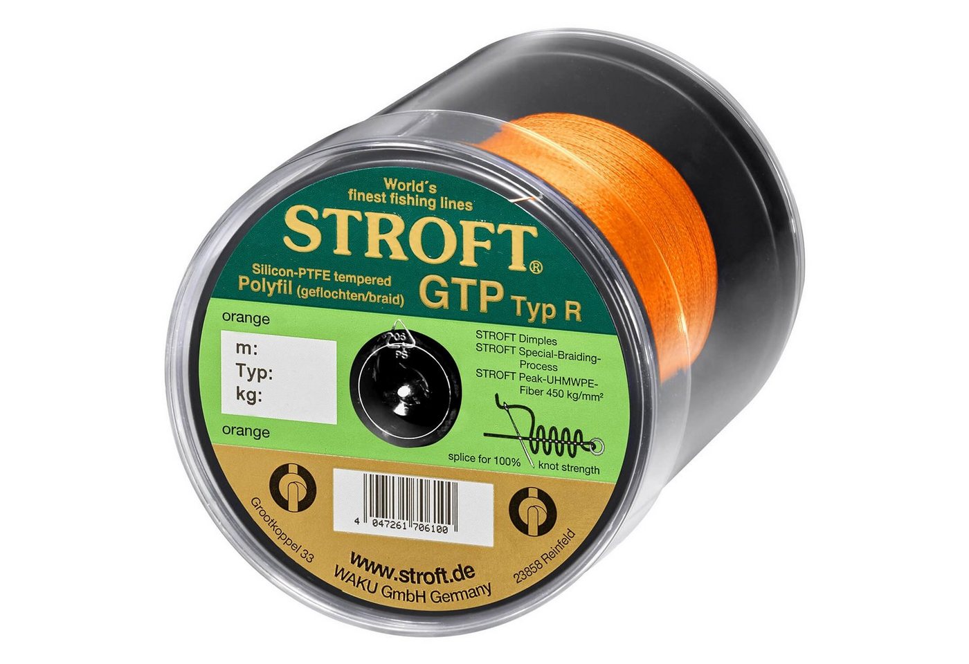 Stroft Angelschnur Schnur STROFT GTP Typ R Geflochtene 500m orange, 500 m Länge, 0.18 mm Fadendurchmesser, (1-St), 5.5kg Tragkraft von Stroft