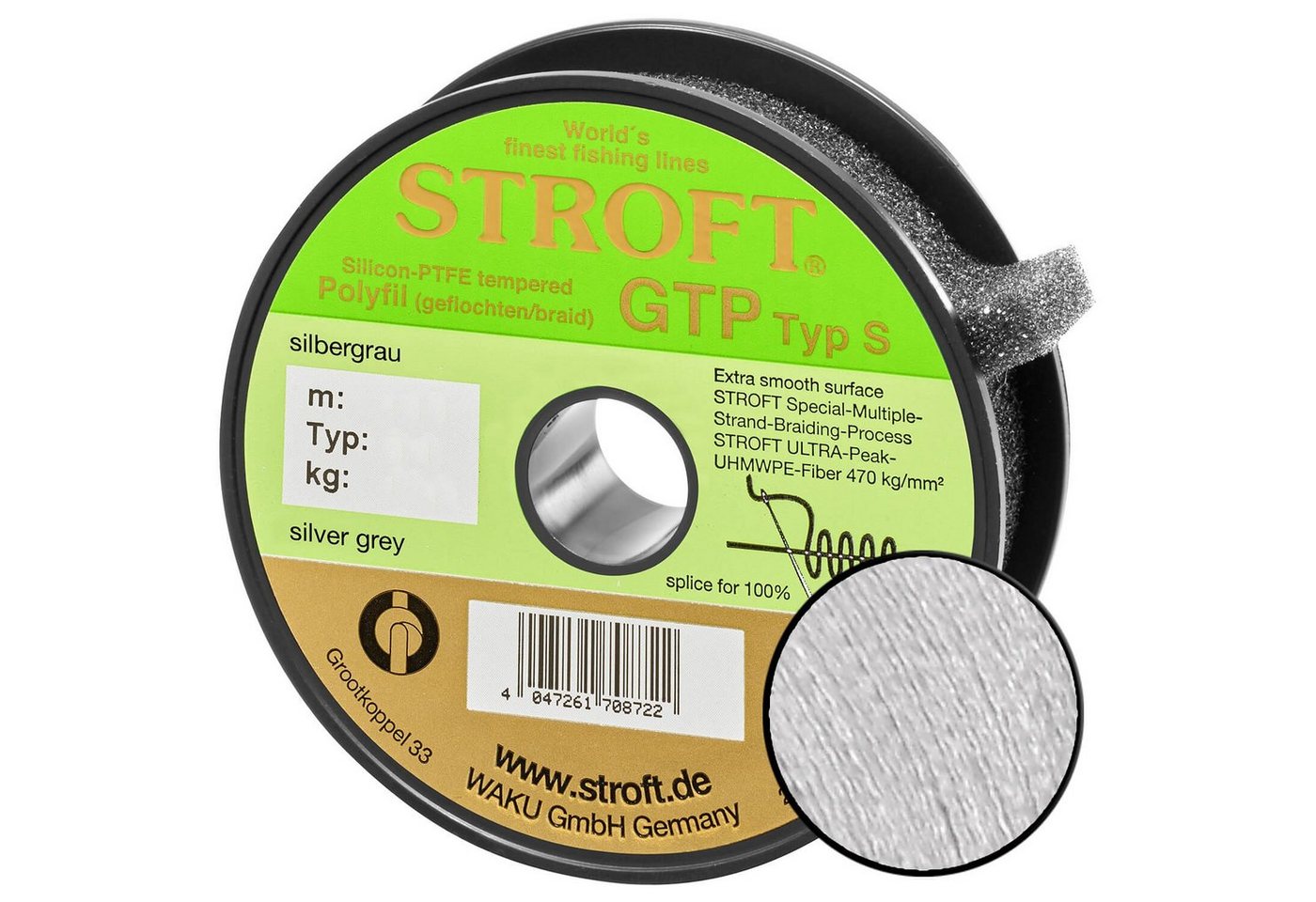 Stroft Angelschnur Schnur STROFT GTP Typ S Geflochtene 200m Silbergrau, 200 m Länge, 0.25 mm Fadendurchmesser, (1-St), 13.0kg Tragkraft von Stroft
