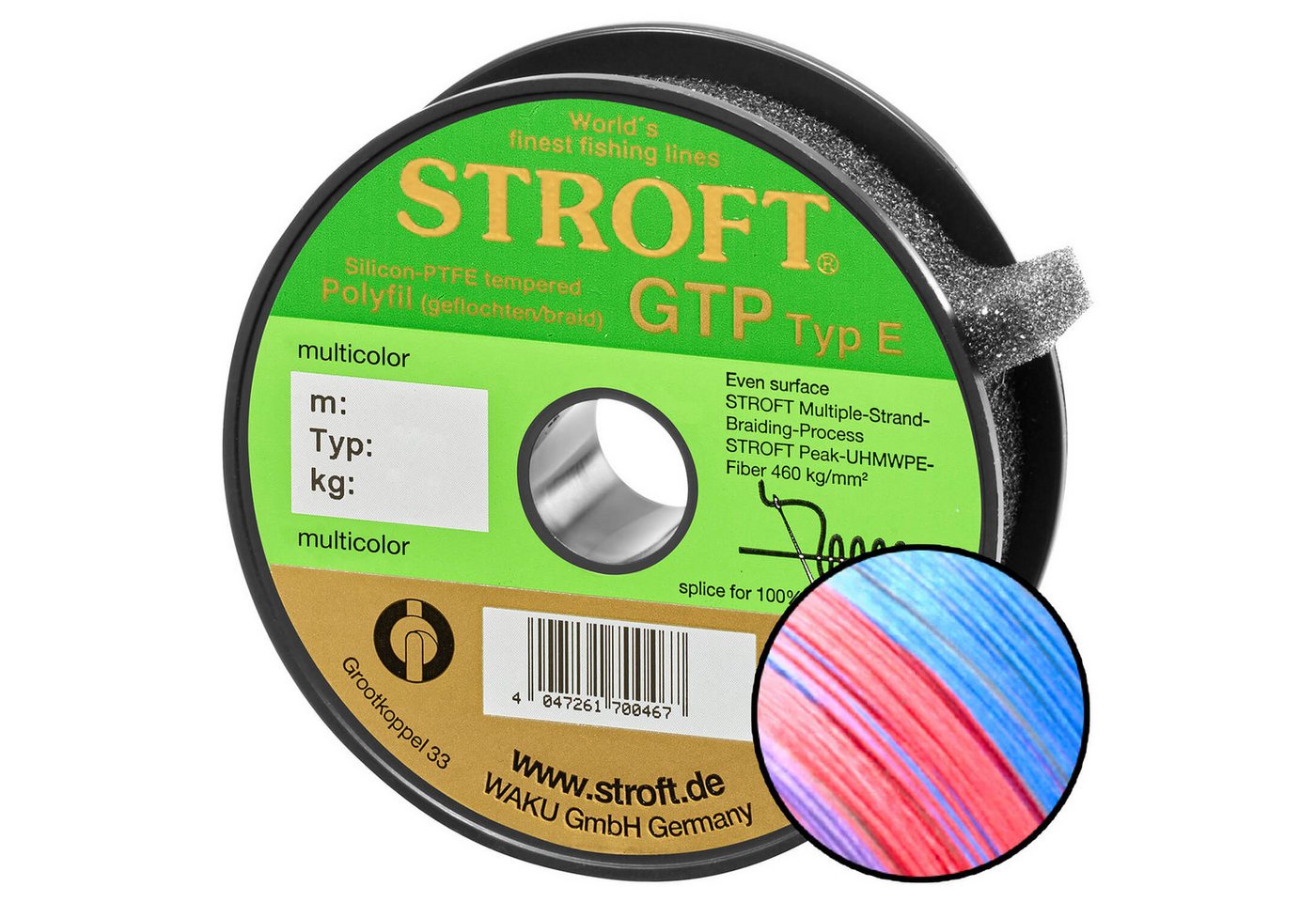 Stroft Angelschnur Stroft Schnur GTP Typ E geflochten multicolor 125m, 125 m Länge, 0.13 mm Fadendurchmesser, (1-St), 4,25kg Tragkraft von Stroft