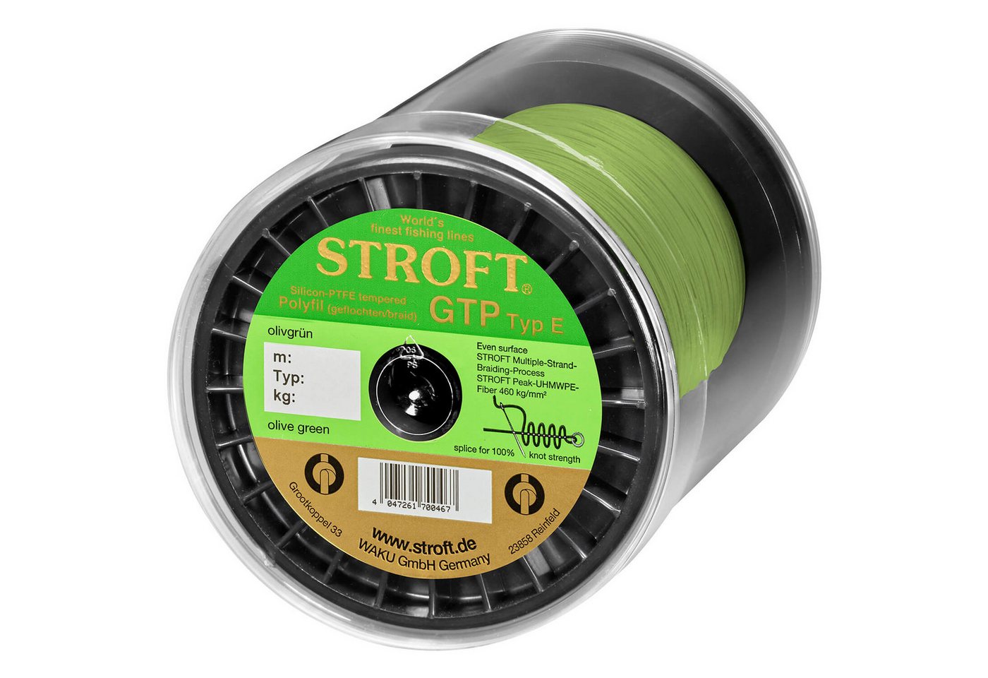 Stroft Angelschnur Stroft Schnur GTP Typ E geflochten olivgrün 1000m, 1000 m Länge, 0.30 mm Fadendurchmesser, (1-St), 19kg Tragkraft von Stroft