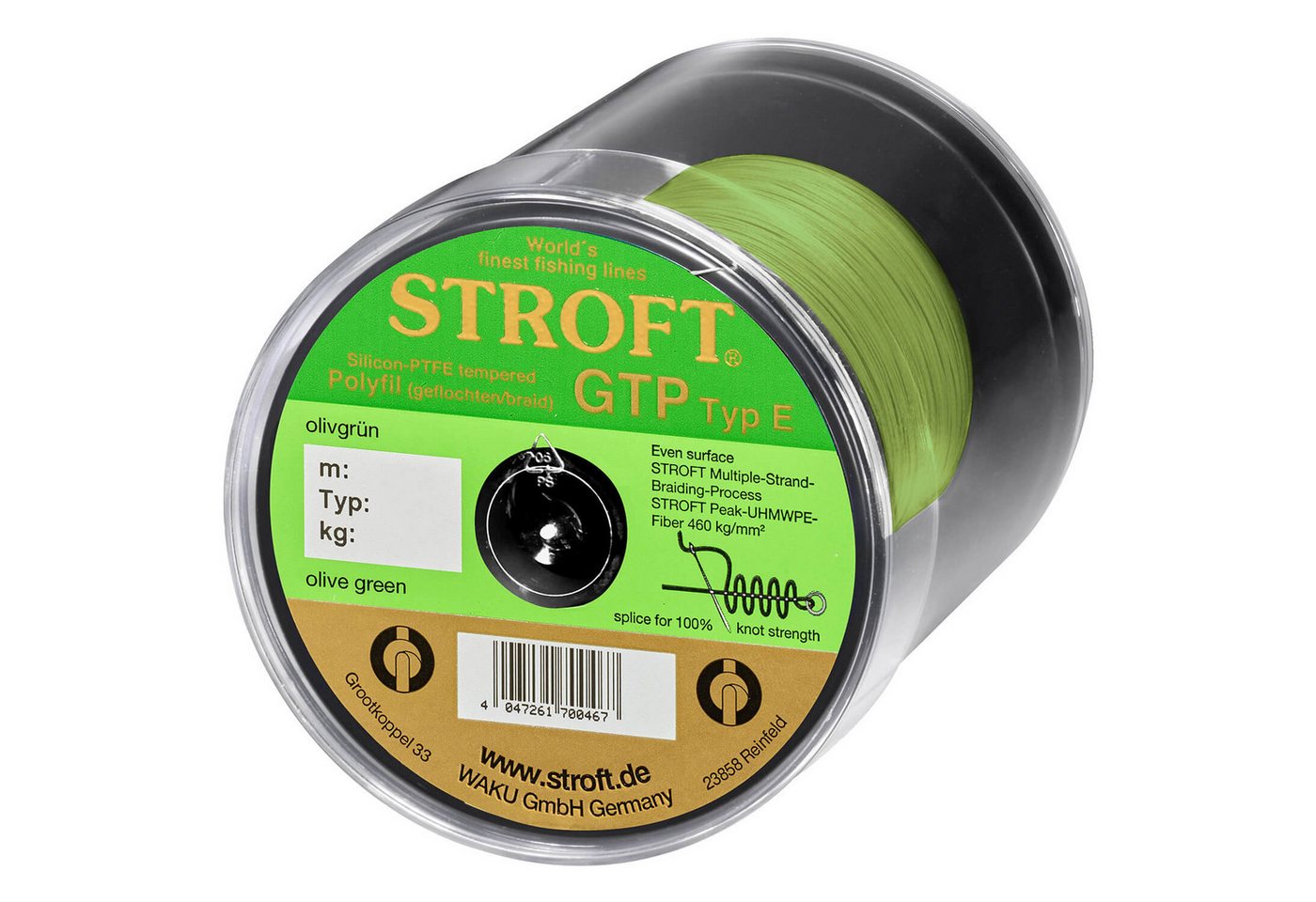 Stroft Angelschnur Stroft Schnur GTP Typ E geflochten olivgrün 400m, 400 m Länge, 0.13 mm Fadendurchmesser, (1-St), 4,25kg Tragkraft von Stroft