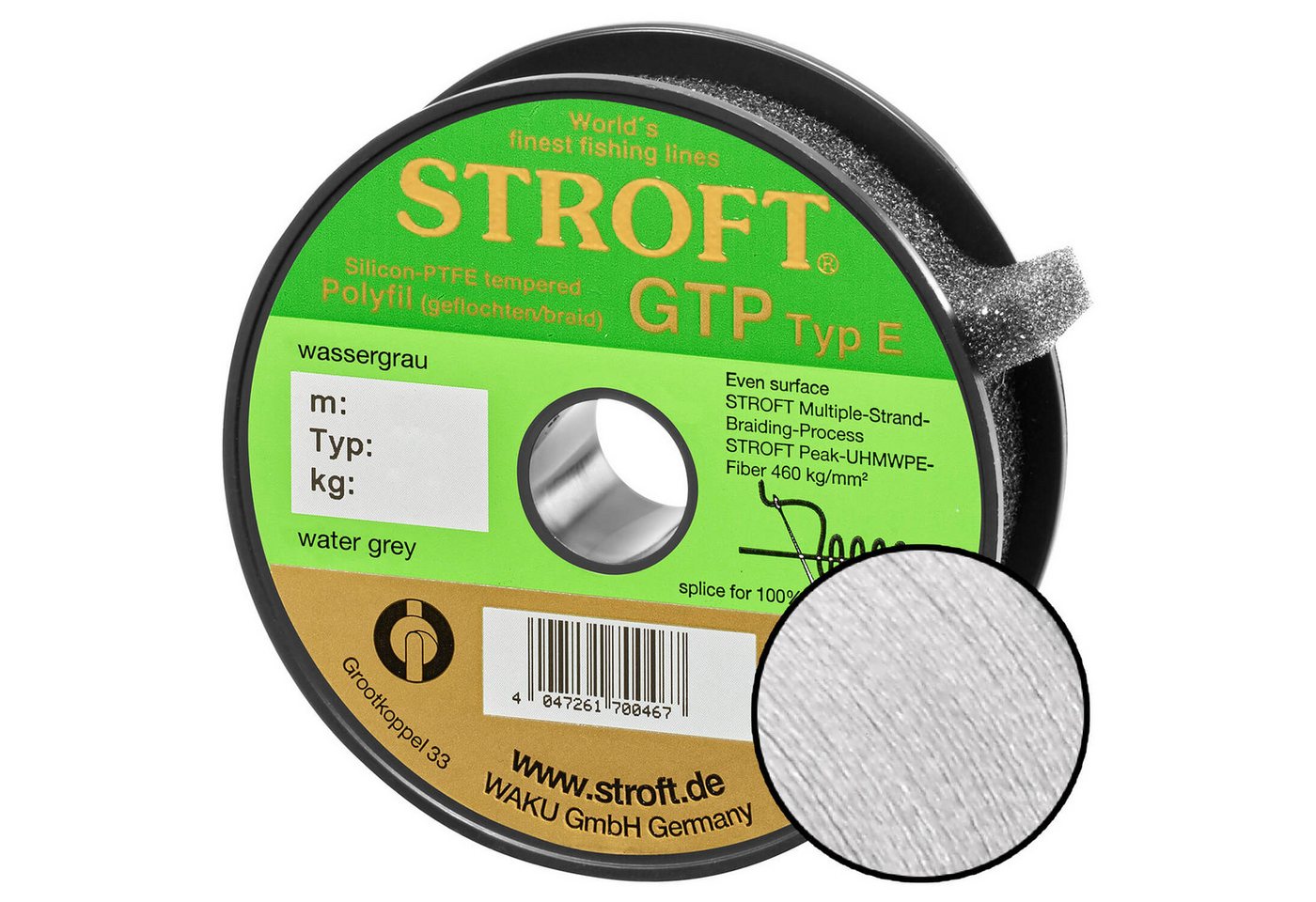 Stroft Angelschnur Stroft Schnur GTP Typ E geflochten wassergrau 125m, 125 m Länge, 0.20 mm Fadendurchmesser, (1-St), 7,5kg Tragkraft von Stroft
