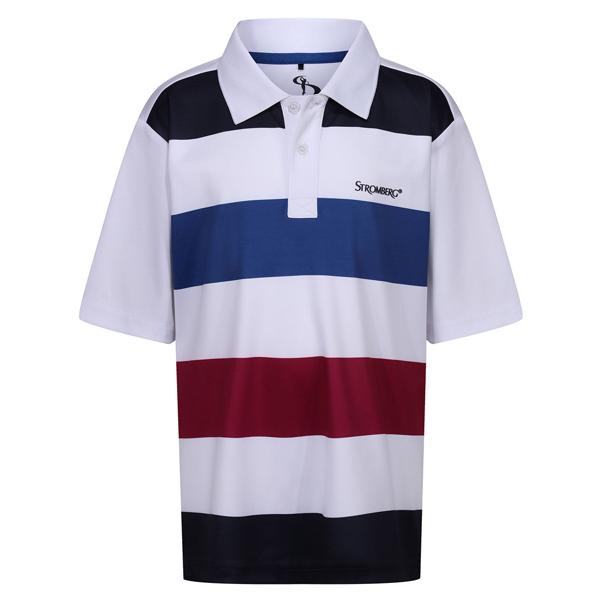 Stromberg Junior Beat Stripe Stretch Golf Polo Shirt, Unisex, White/navy/cherry, 11-12 years | American Golf von Stromberg