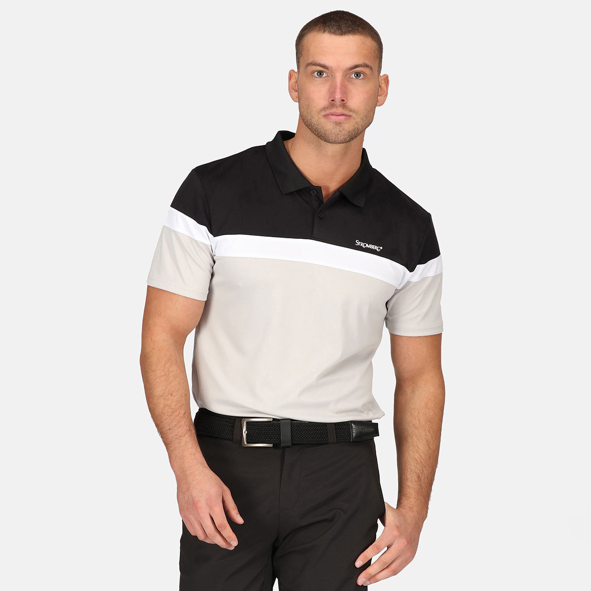 Stromberg Men's Eagle Stripe Golf Polo Shirt, Mens, Grey/ black, Large | American Golf von Stromberg