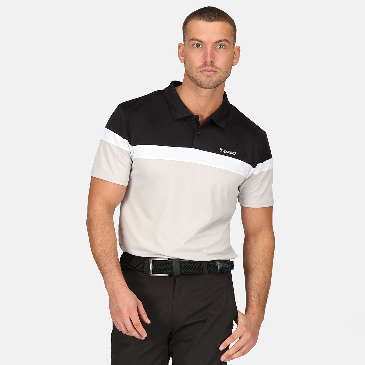 Stromberg Men's Eagle Stripe Golf Polo Shirt, Mens, Grey/ black, Small | American Golf von Stromberg