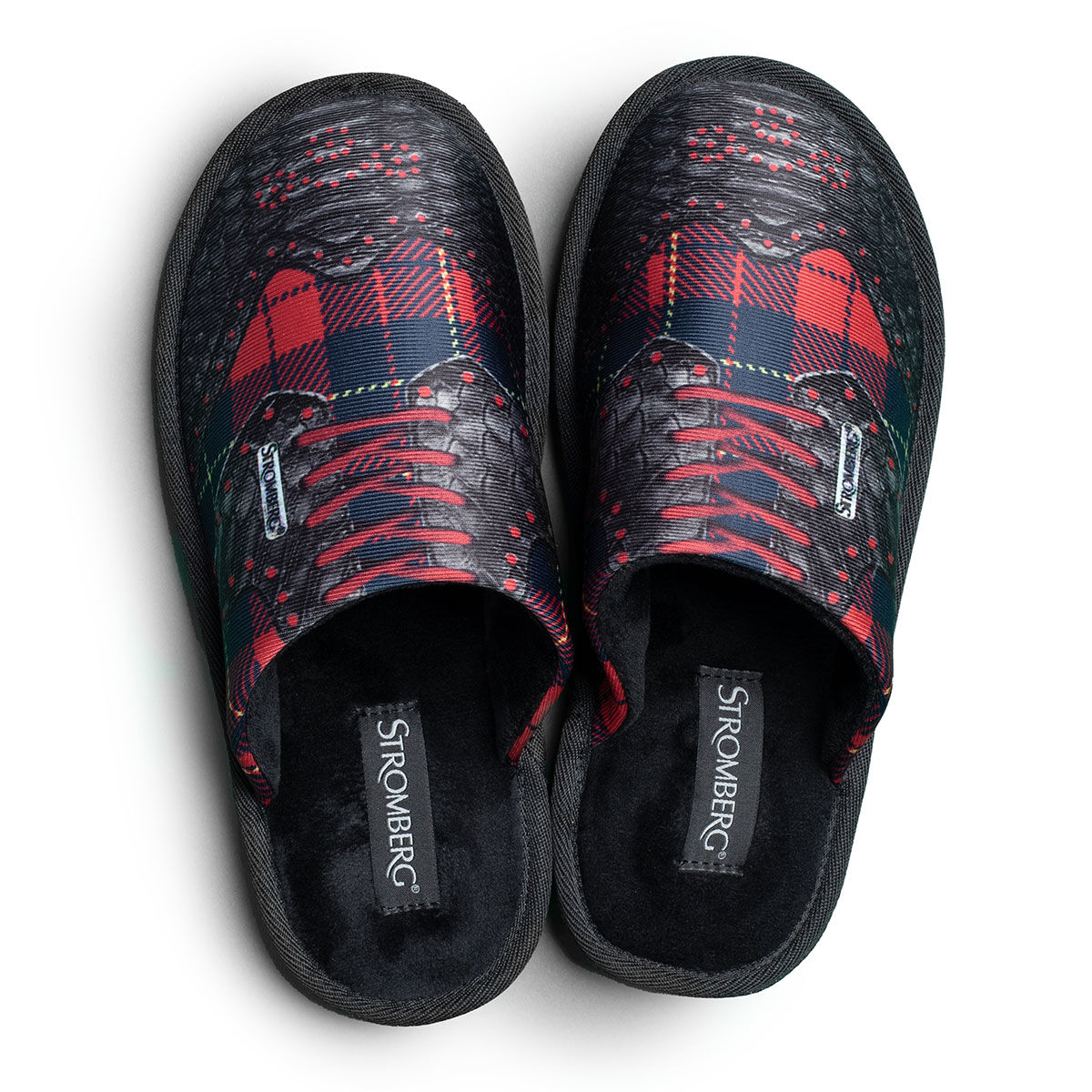 Stromberg Black, Grey and Red Comfortable Tartan Mule Golf Slippers, Size: 8 | American Golf von Stromberg