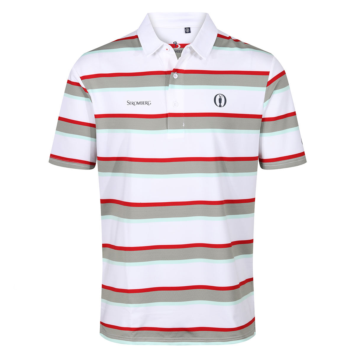 Stromberg Mens White, Green and Red Comfortable Stripe The Open Neil Golf Polo Shirt, Size: Small | American Golf von Stromberg
