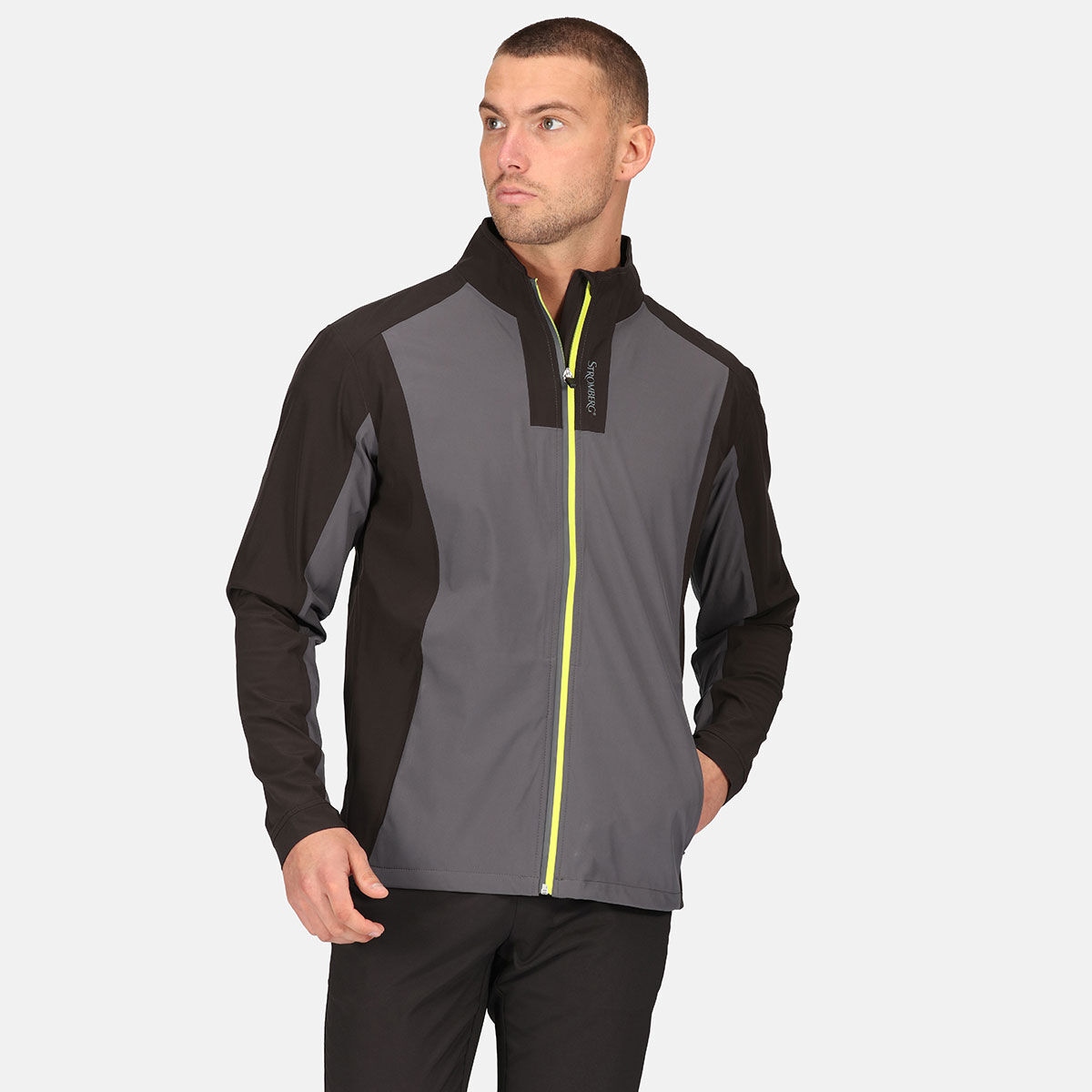 Stromberg Black and Grey Lightweight Colour Block Weather Tech Waterproof Golf Jacket, Size: Medium | American Golf - Father's Day Gift von Stromberg