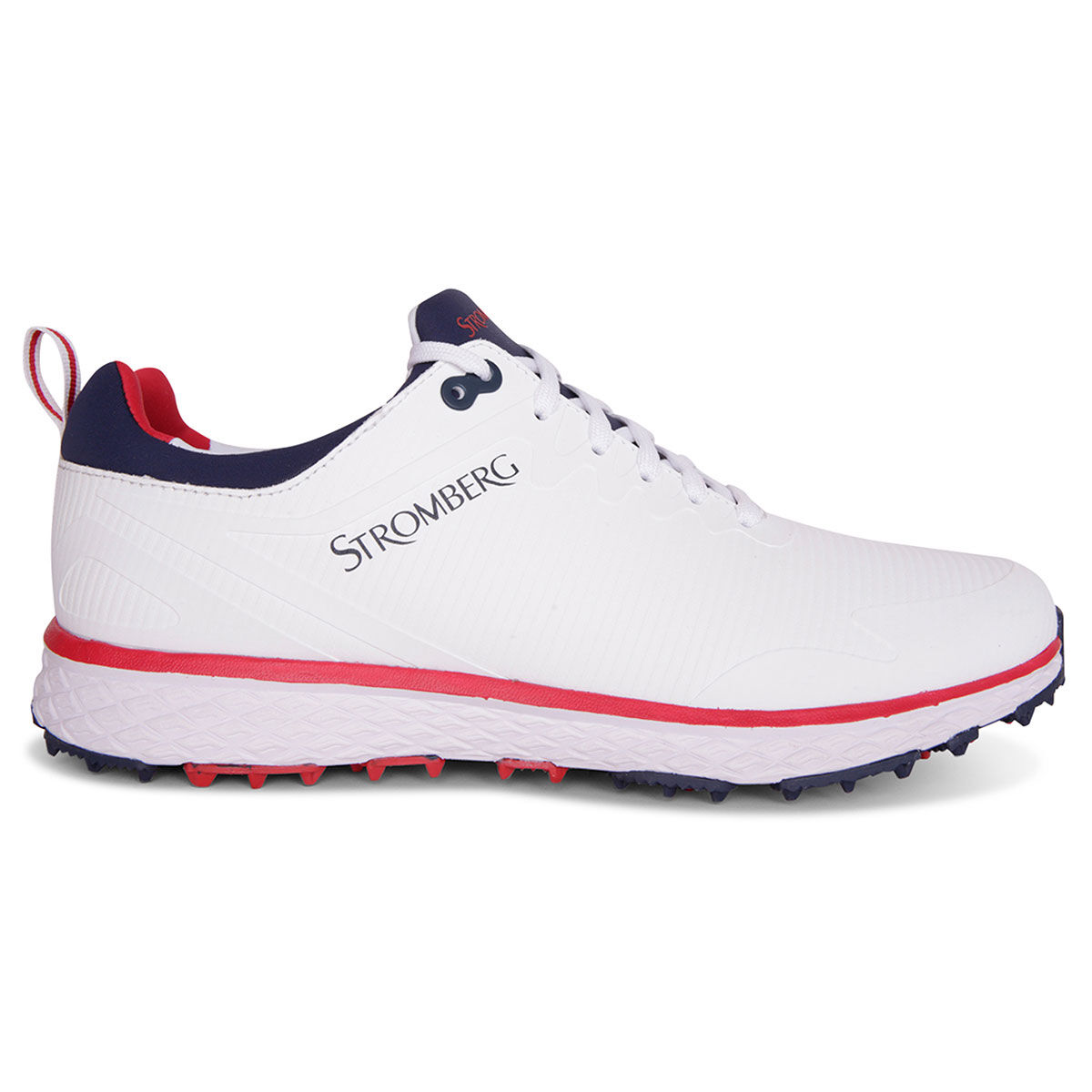 Stromberg Mens White, Red and Navy Blue Waterproof Tempo Spikeless Golf Shoes, Size: 9  | American Golf von Stromberg