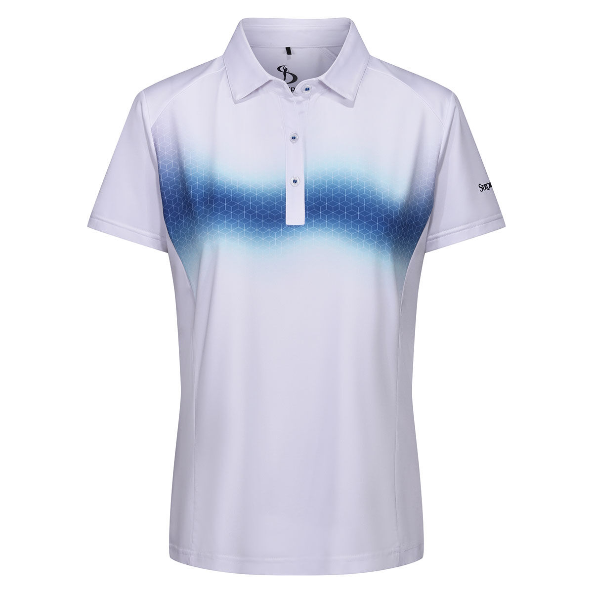 Stromberg Womens White, Blue Lizette Print Golf Polo Shirt, Female, White/Blue Glass, Size: 16 | American Golf von Stromberg