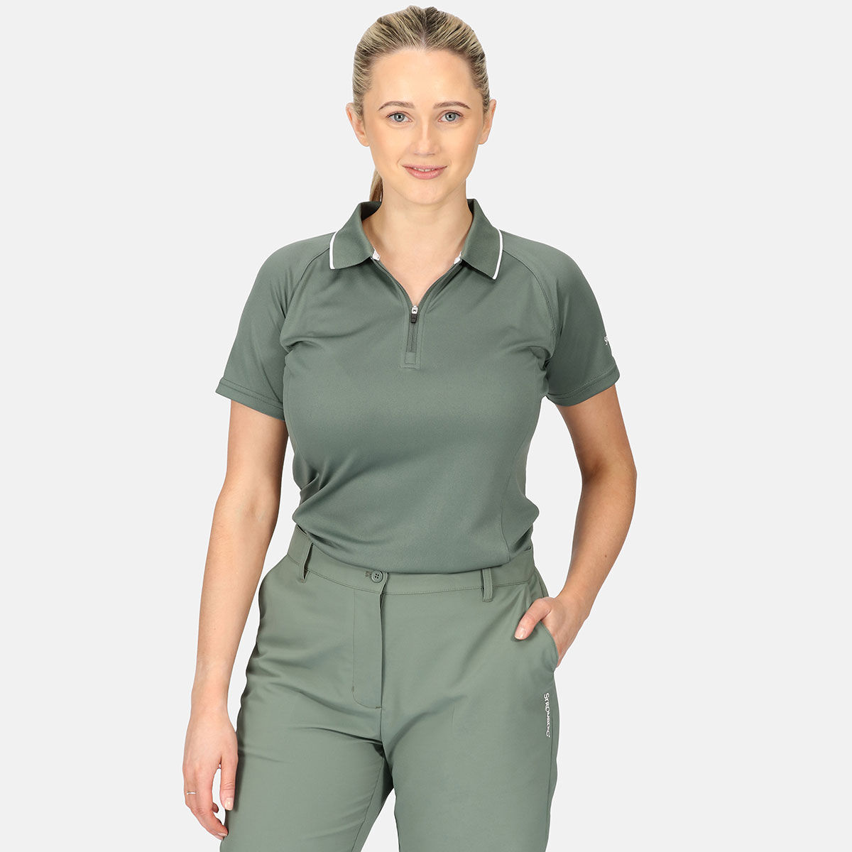 Stromberg Womens Zip Placket Golf Polo Shirt, Female, Khaki, 10 | American Golf von Stromberg