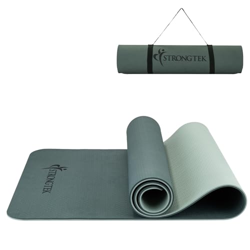 StrongTek Extra Dicke Yogamatte, 8mm, Umweltfreundliche TPE Yogamatte für Frauen und Männer, Beidseitig Rutschfeste Turnmatte, Fitnessmatte mit Tragegurt für Pilates und Bodenübungen (Grün) von StrongTek