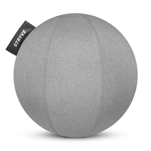 STRYVE – Active Ball Casual Grey 65cm – Stoff Gymnastikball für Balance, Yoga, Pilates & Fitness – ergonomischer Sitzball Büro – Balance Ball inkl. Luftpumpe + Trainings E-Book (belastbar bis 150kg) von STRYVE