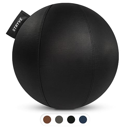 STRYVE Gymnastikball 70 cm All Black, edler Sitzball für Büro, Homeoffice & Sport - inkl. Luftpumpe von STRYVE